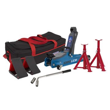 Sealey Trolley Jack 2 Tonne Low Entry Short Chassis & Accessories Blue
