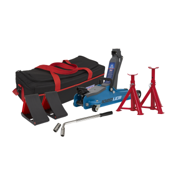 Sealey Trolley Jack 2 Tonne Low Entry Short Chassis & Accessories Bag Combo - Bl