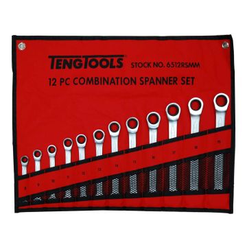 Teng Tools 12 Piece Ratchet Spanner Set In A Wallet 8-19mm