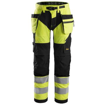 Snickers 6932 FlexiWork Hi-Vis Work Trousers Holster Pockets+ Class 2 Yellow