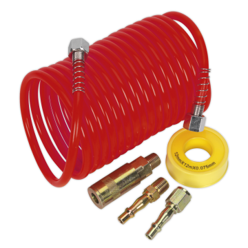 Sealey Air Hose Kit 5m x Ø5mm PE Coiled with Connectors