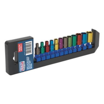 Sealey Multi-Coloured Socket Set 12pc 1/4"Sq Drive 6pt WallDrive Metric