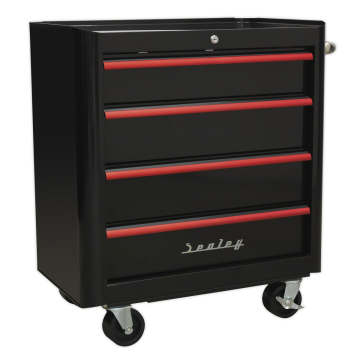 Sealey Premier Rollcab 4 Drawer Retro Style- Black with Red Anodised Drawer Pull