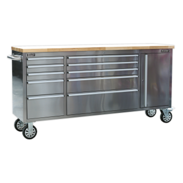 Sealey AP7210SS Premier 10 Drawer Stainless Steel Mobile Tool Cabinet & Cupboard
