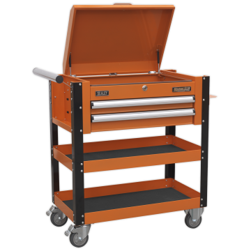 Sealey Heavy-Duty Mobile Tool & Parts Trolley 2 Drawers & Lockable Top - Orange