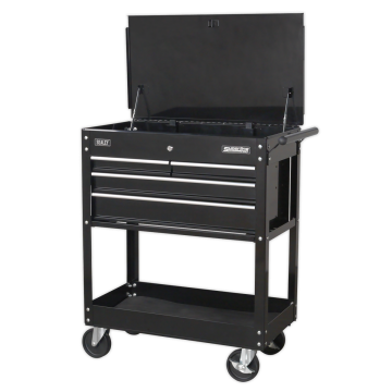 Sealey Heavy-Duty Mobile Tool & Parts Trolley with 4 Drawers & Lockable Top - Bl