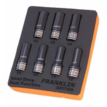 Franklin XF 7 Piece 6 Point Semi Deep Thin Wall Impact Socket Set 1/2" Drive