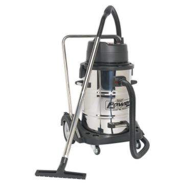 Sealey Vacuum Cleaner Industrial Wet & Dry 77L Stainless Steel Drum with Swivel