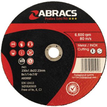 Abracs Proflex Flat INOX 230mm Extra Thin Cutting Disc For Metal