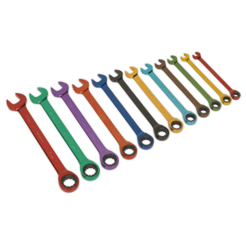 Siegen Ratchet Combination Spanner Set 12pc Multi-Coloured Metric