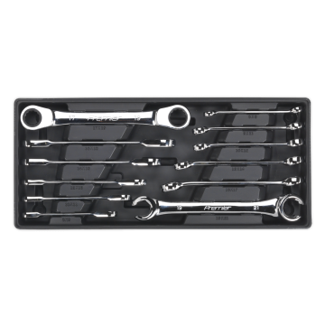 Sealey Tool Tray with Flare Nut & Ratchet Ring Spanner Set 12pc