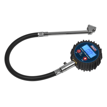 Sealey Digital Tyre Pressure Gauge with Twin Push-On Connector