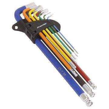 Sealey Ball-End Hex Key Set Extra-Long 9pc Colour-Coded Imperial