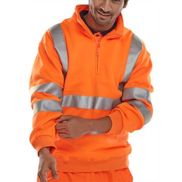 Beeswift Hi-Vis Railway Quarter Zipped Sweatshirt Orange