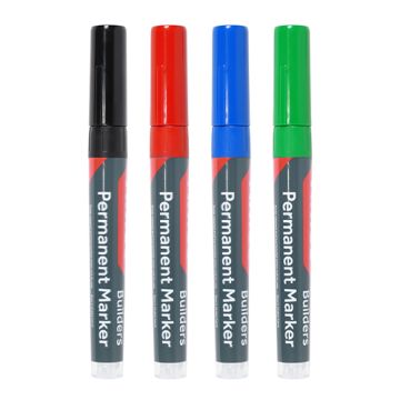 TIMCO Builders Permanent Markers Fine Tip Mixed Colours 4 Pieces