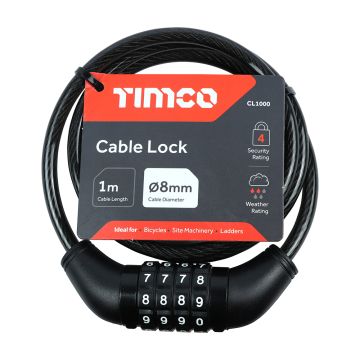 TIMCO Steel Braided Combination Cable Lock - 8mm x 1m