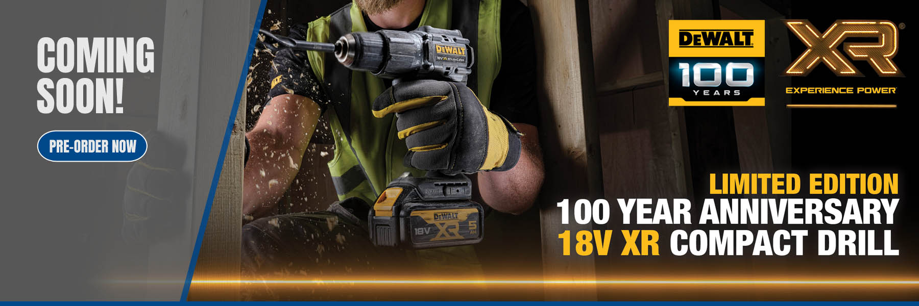 SHOP NOW - DeWalt 100 Year DCD100P2T 18v Cordless Combi Drill Kit - LIMITED EDITION